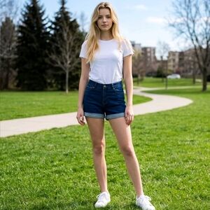 Fashion Nova Dark Blue High-Rise Roll Cuff Jean Shorts